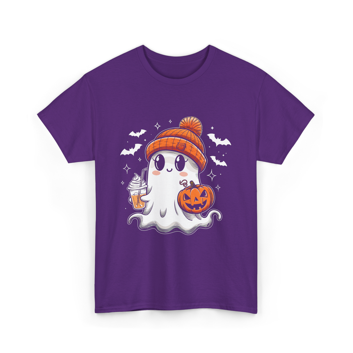Cute Ghost Pumpkin Drink T-Shirt - Purple