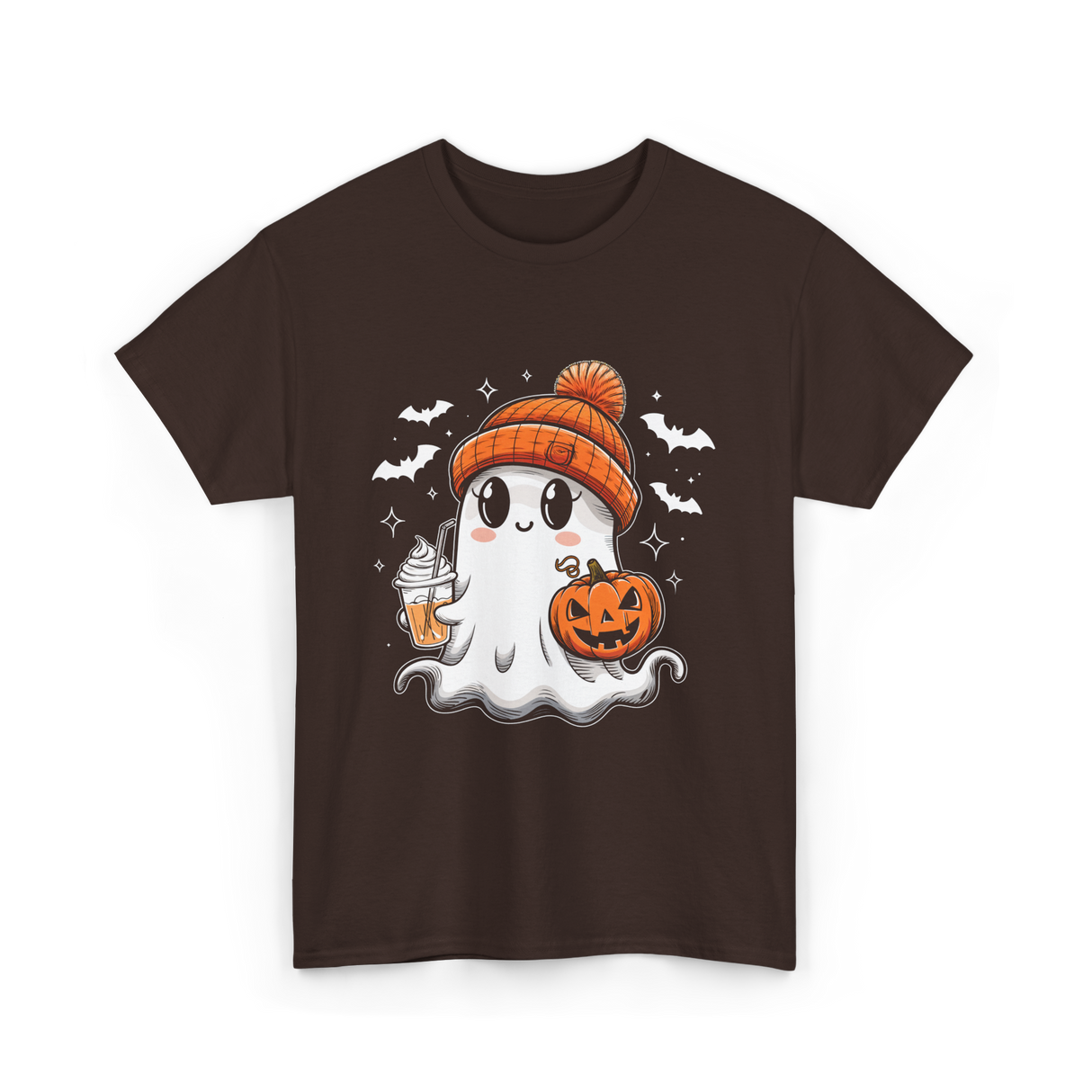 Cute Ghost Pumpkin Drink T-Shirt - Dark Chocolate