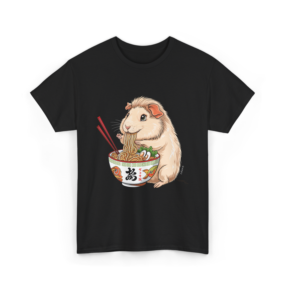 Cute Kawaii Capybara Noodles Anime T-Shirt - Black