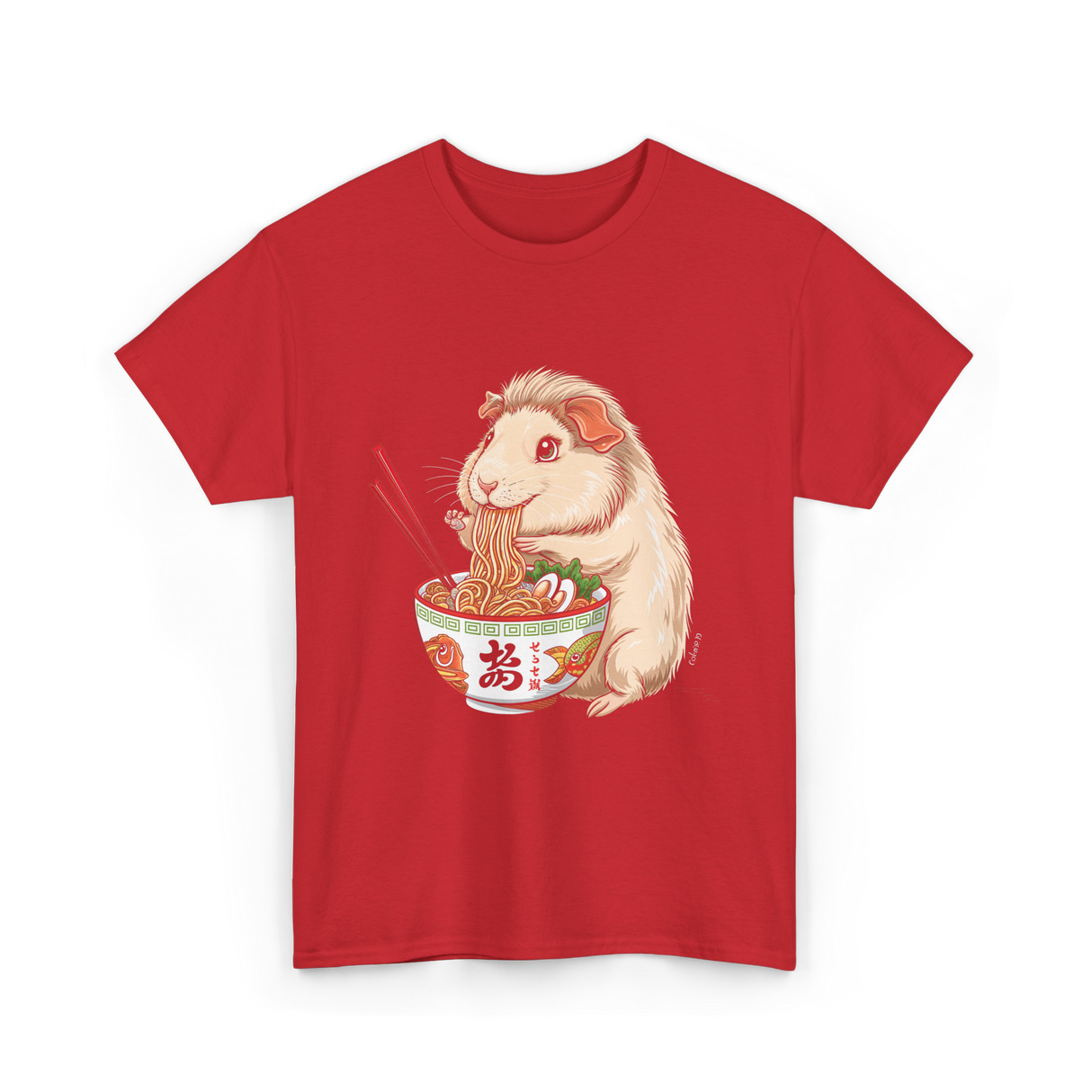 Cute Kawaii Capybara Noodles Anime T-Shirt - Red