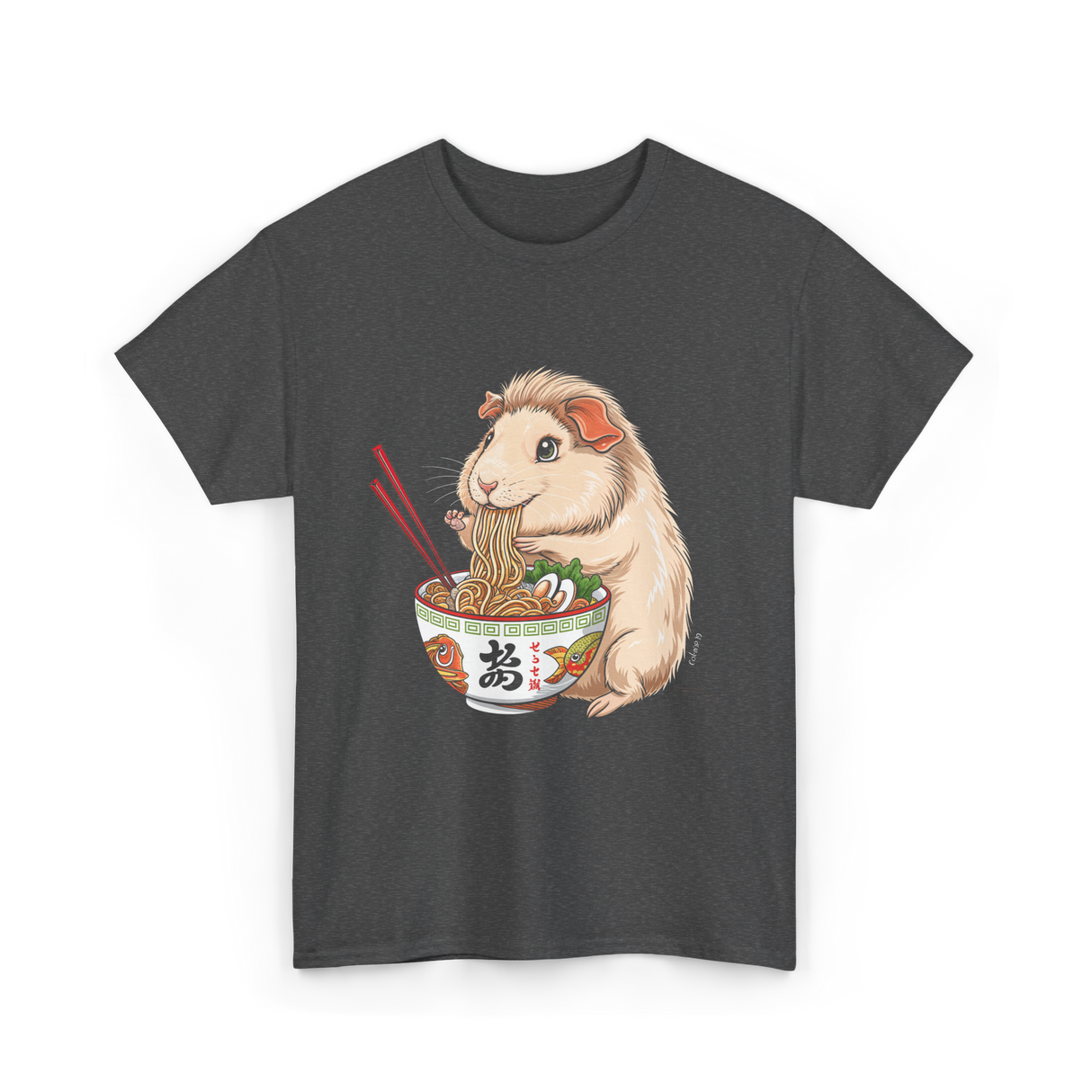 Cute Kawaii Capybara Noodles Anime T-Shirt - Dark Heather