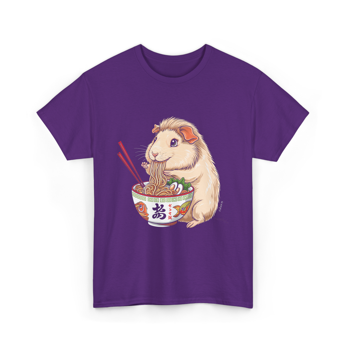Cute Kawaii Capybara Noodles Anime T-Shirt - Purple