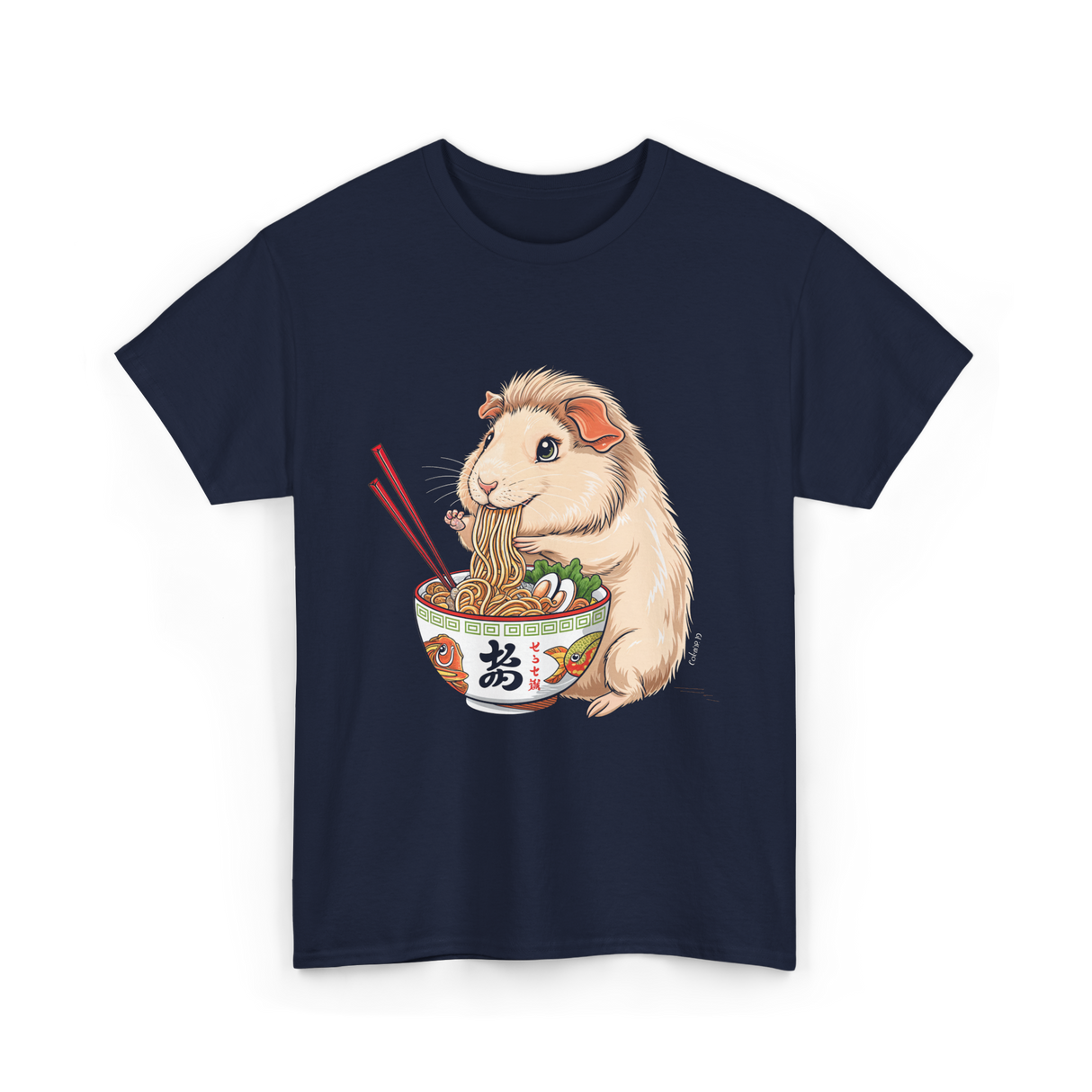 Cute Kawaii Capybara Noodles Anime T-Shirt - Navy