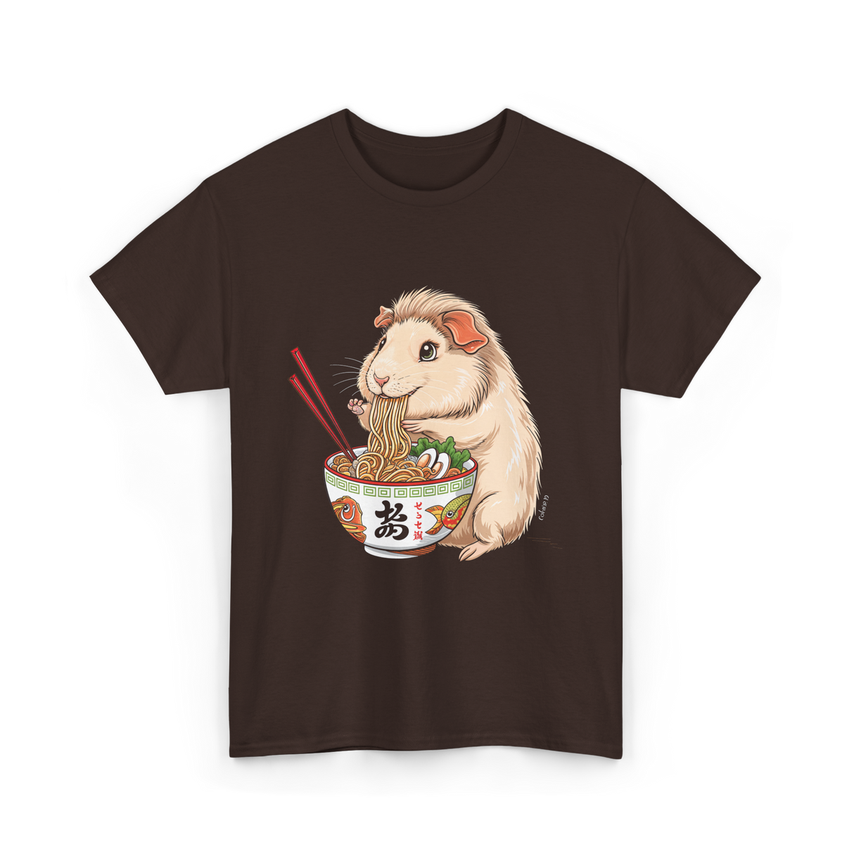 Cute Kawaii Capybara Noodles Anime T-Shirt - Dark Chocolate