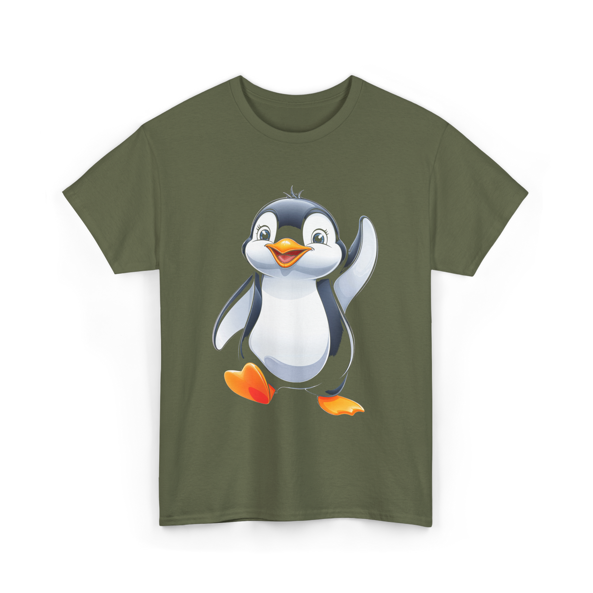 Cute Penguin Kids Penguin T-Shirt - Military Green
