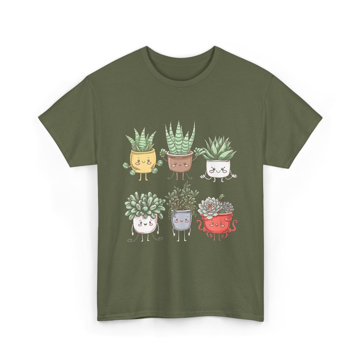 Cute Plant Friends Gardening Plants T-Shirt - Military Green