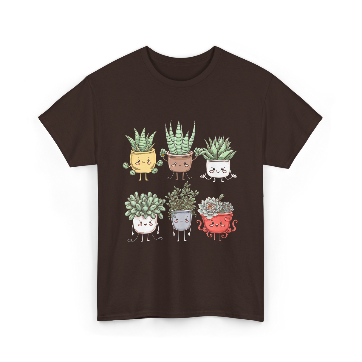 Cute Plant Friends Gardening Plants T-Shirt - Dark Chocolate