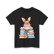 Cute Reading Bunny Reading Books T-Shirt - Black