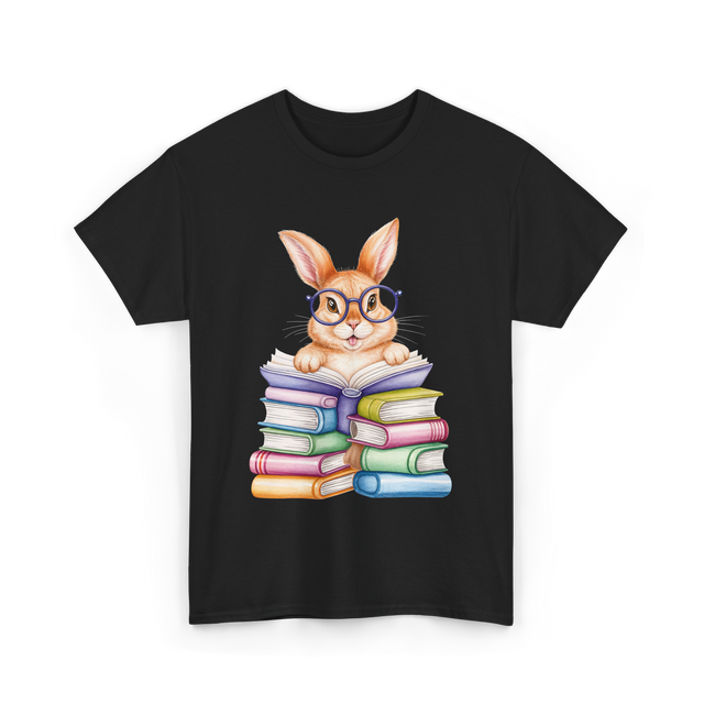 Cute Reading Bunny Reading Books T-Shirt - Black