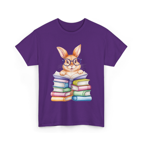 Cute Reading Bunny Reading Books T-Shirt - Purple