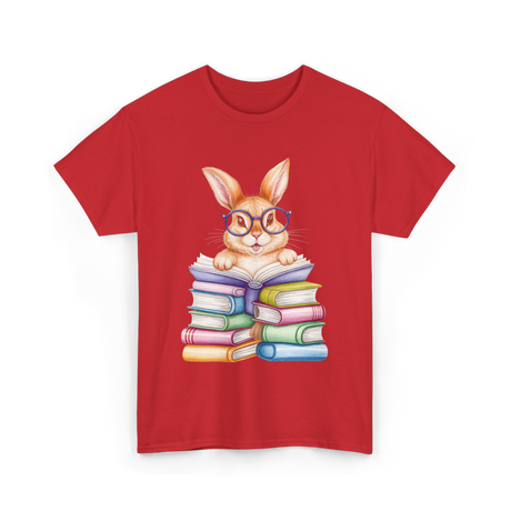 Cute Reading Bunny Reading Books T-Shirt - Red
