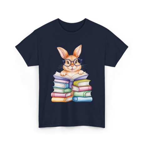 Cute Reading Bunny Reading Books T-Shirt - Navy