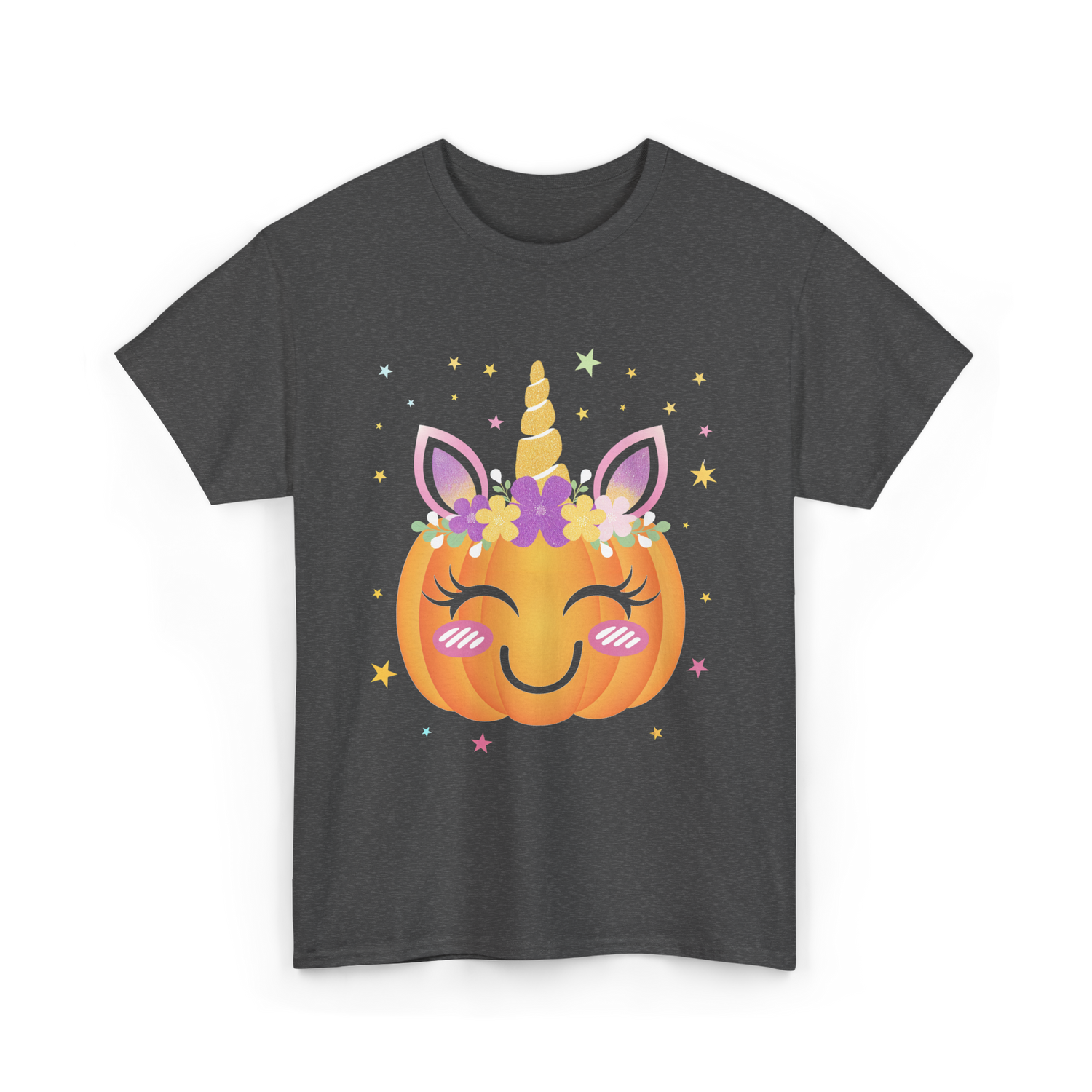 Cute Unicorn Pumpkin Kids Halloween T-Shirt - Dark Heather