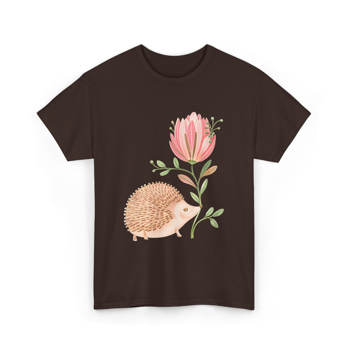 Cute Vintage Hedgehog Flower Art Hedgehog T-Shirt - Dark Chocolate