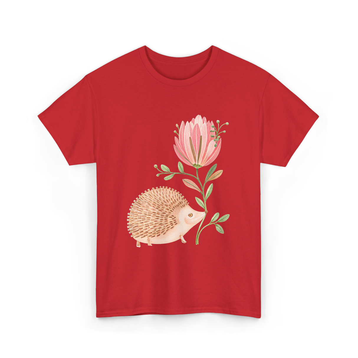 Cute Vintage Hedgehog Flower Art Hedgehog T-Shirt - Red