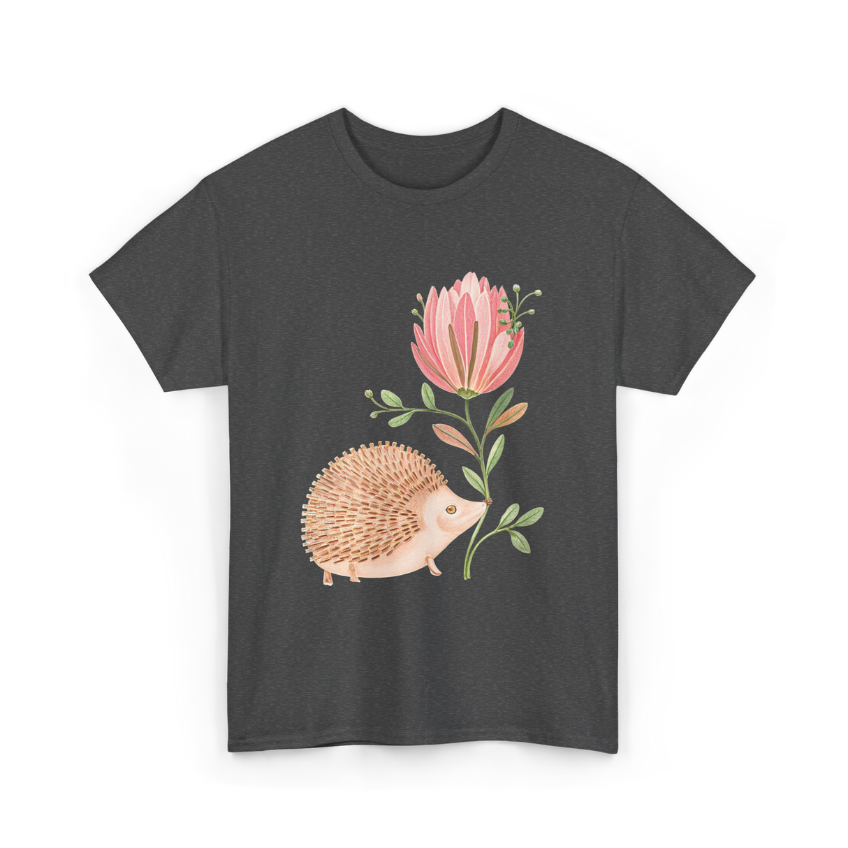 Cute Vintage Hedgehog Flower Art Hedgehog T-Shirt - Dark Heather