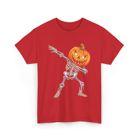 Dabbing Skeleton Pumpkin Halloween T-Shirt - Red