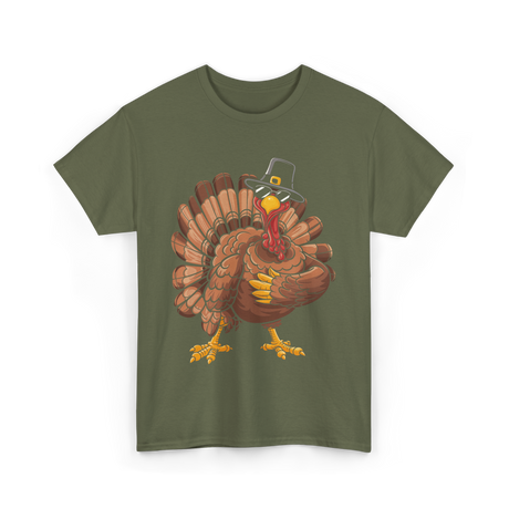 Dabbing Turkey Thanksgiving Turkey T-Shirt - Military Green