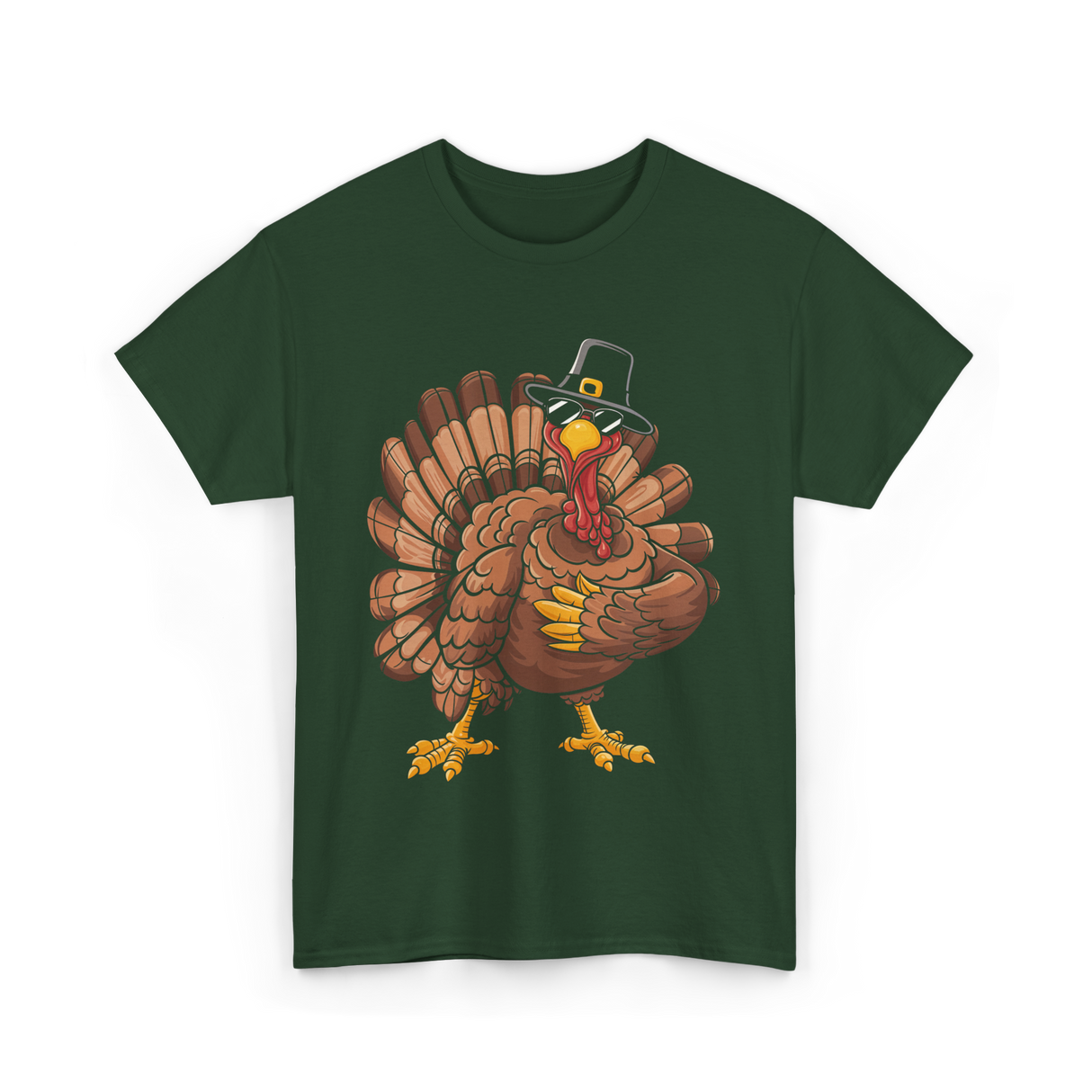 Dabbing Turkey Thanksgiving Turkey T-Shirt - Forest Green