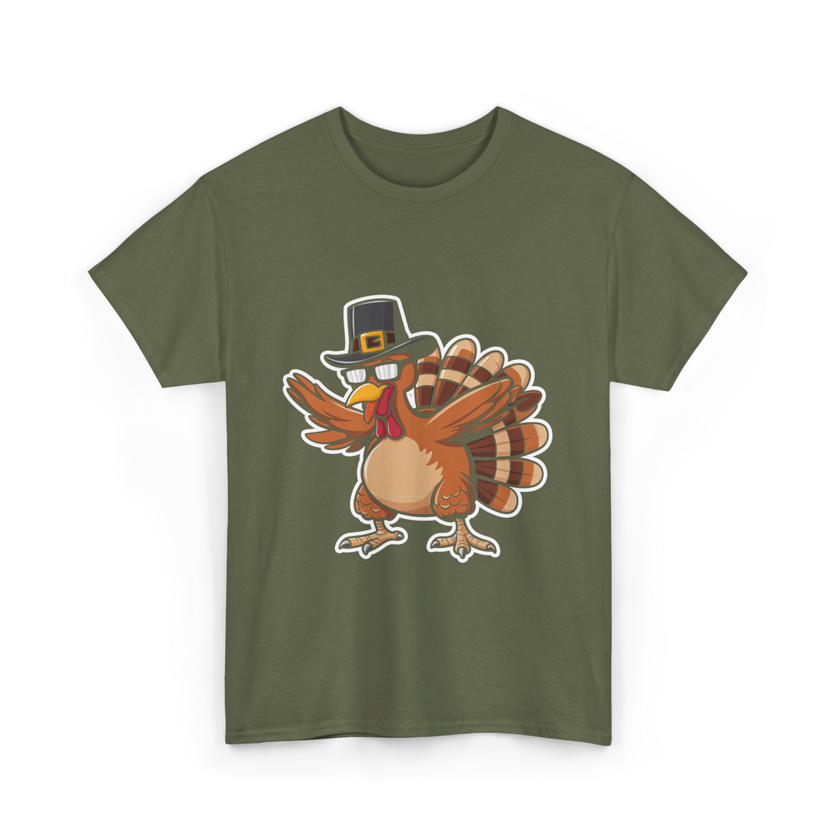 Dabbing Turkey Thanksgiving Turkey T-Shirt - Military Green