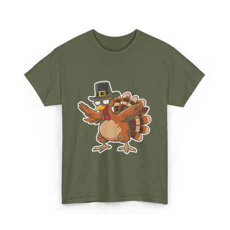 Dabbing Turkey Thanksgiving Turkey T-Shirt - Military Green