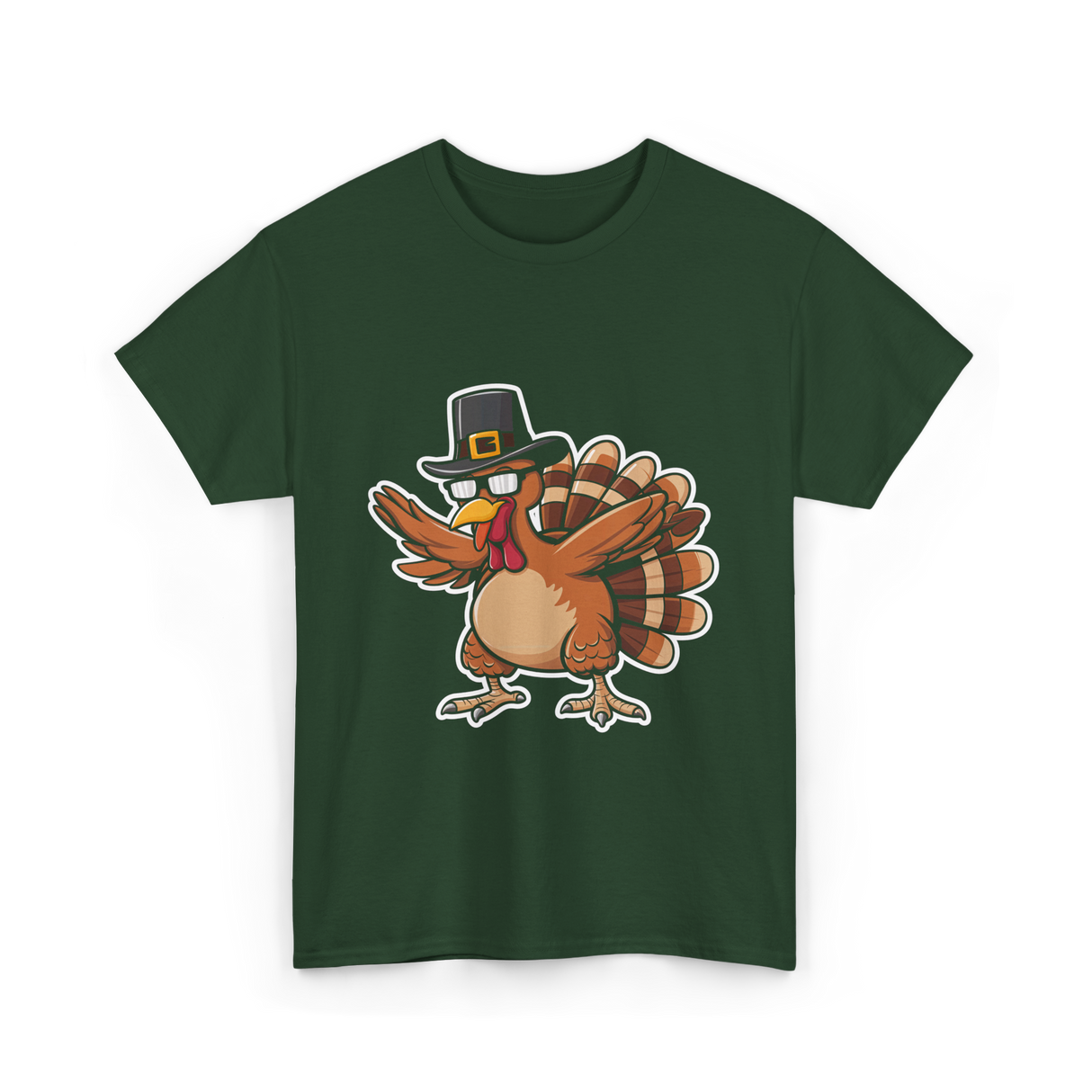 Dabbing Turkey Thanksgiving Turkey T-Shirt - Forest Green