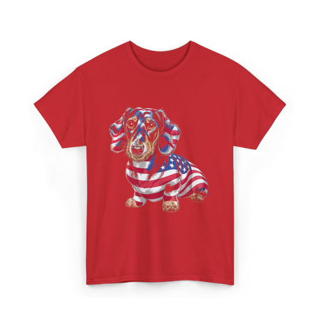 Dachshund Dog American Flag T-Shirt - Red