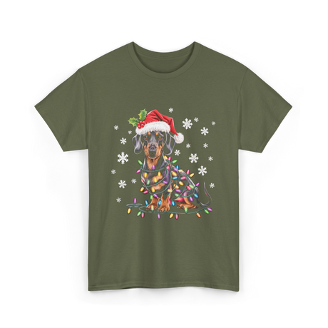 Dachshund Dog Christmas Lights Holiday T-Shirt - Military Green