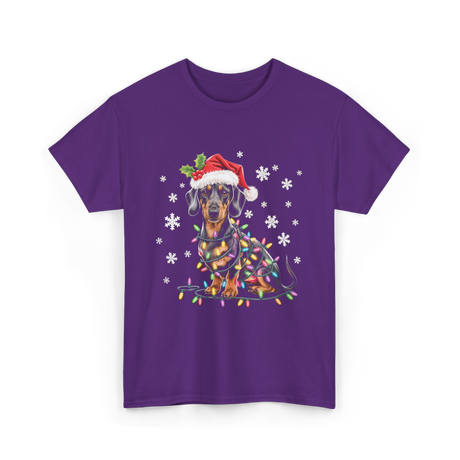 Dachshund Dog Christmas Lights Holiday T-Shirt - Purple