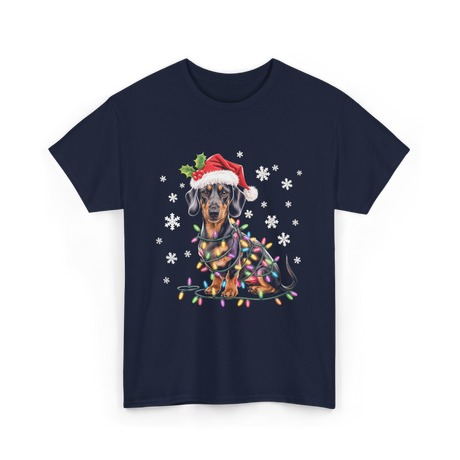 Dachshund Dog Christmas Lights Holiday T-Shirt - Navy