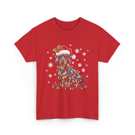 Dachshund Dog Christmas Lights Holiday T-Shirt - Red