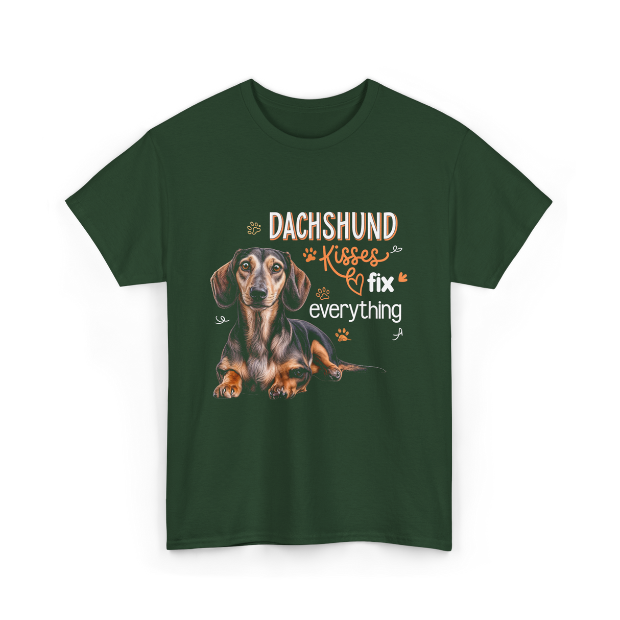 Dachshund Kisses Dog T-Shirt - Forest Green