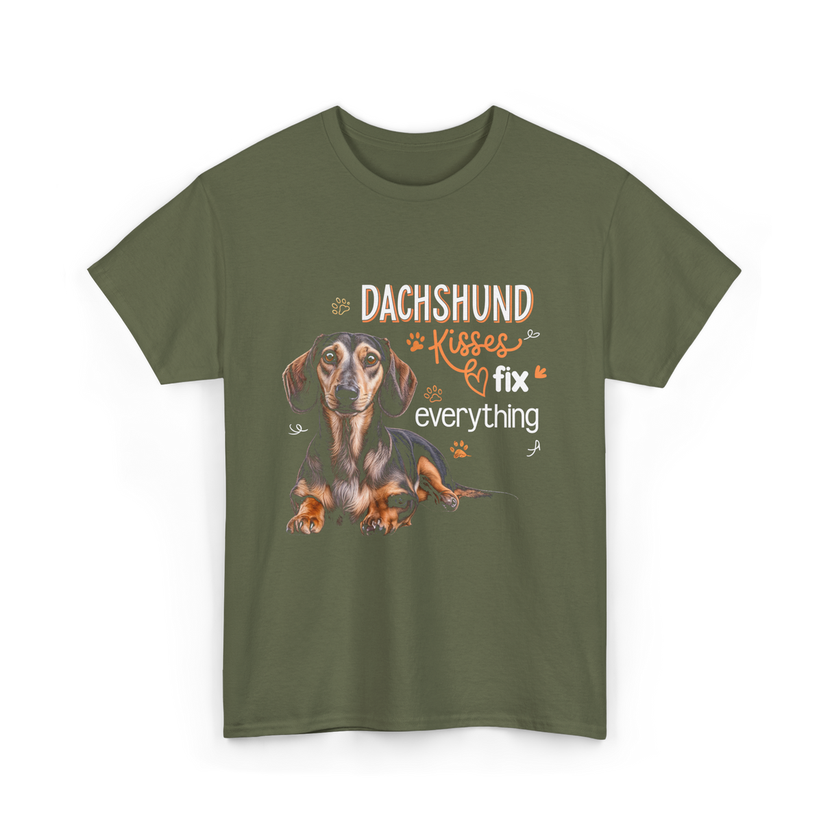 Dachshund Kisses Dog T-Shirt - Military Green