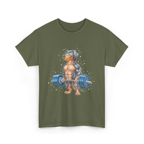 Dachshund Weightlifting Fitness Gym T-Shirt - Military Green