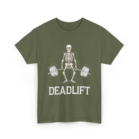 Deadlift Skeleton Weightlifting Fitness T-Shirt - Military Green