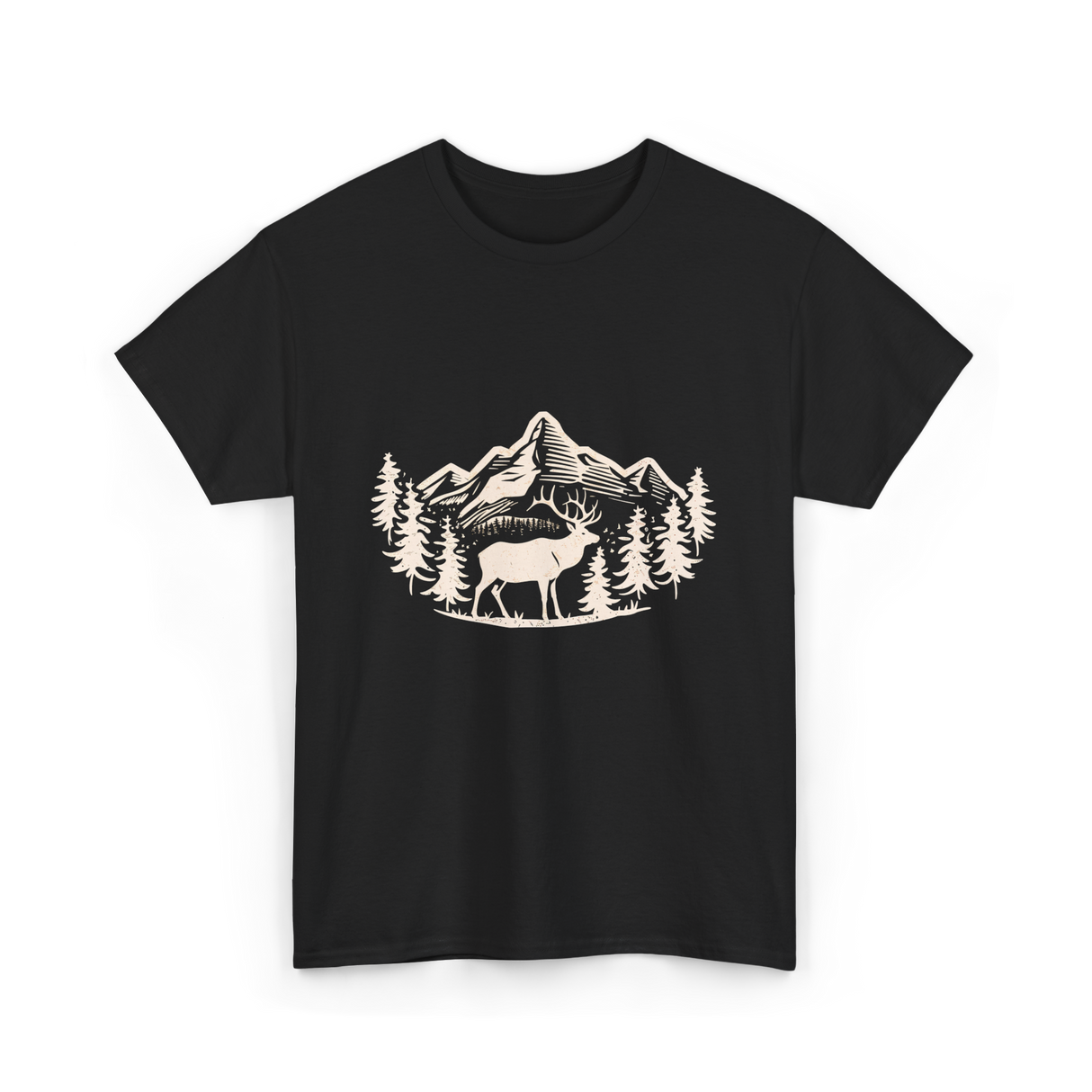 Deer in Mountains Wildlife Nature T-Shirt - Black