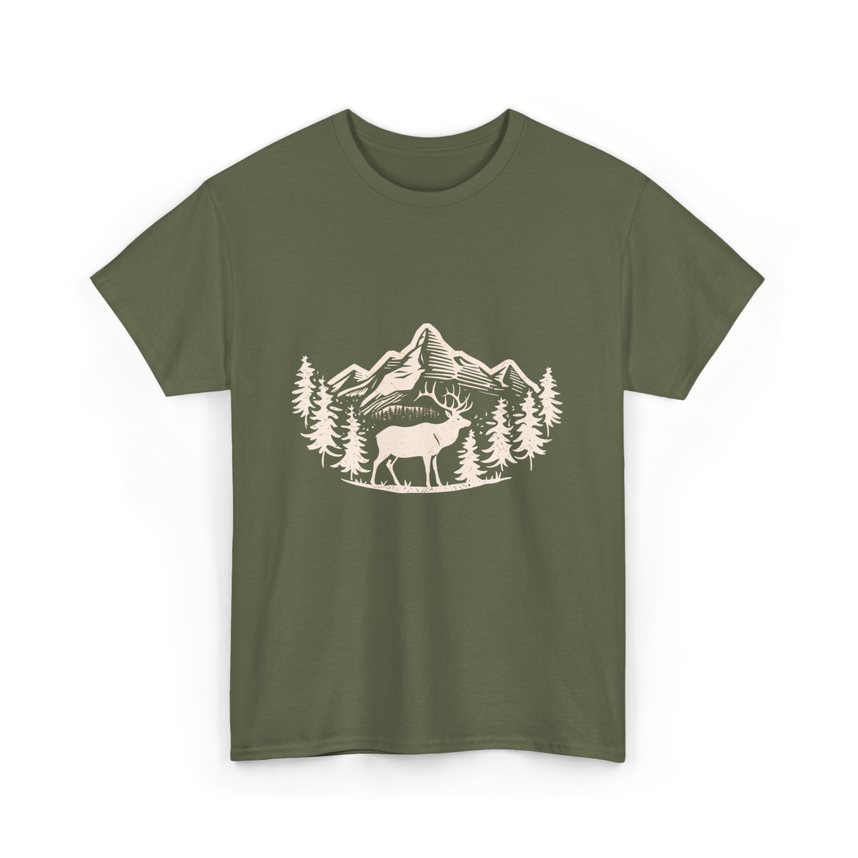 Deer in Mountains Wildlife Nature T-Shirt - Military Green