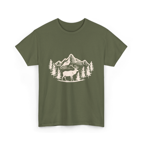 Deer in Mountains Wildlife Nature T-Shirt - Military Green