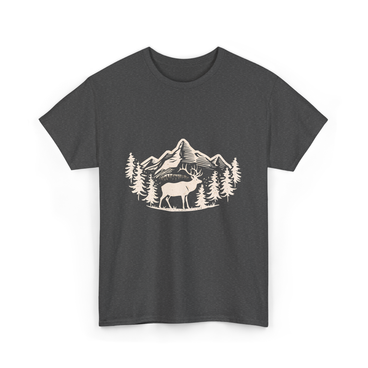 Deer in Mountains Wildlife Nature T-Shirt - Dark Heather