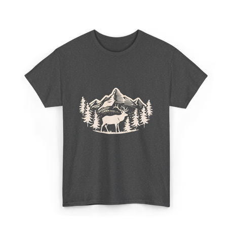 Deer in Mountains Wildlife Nature T-Shirt - Dark Heather