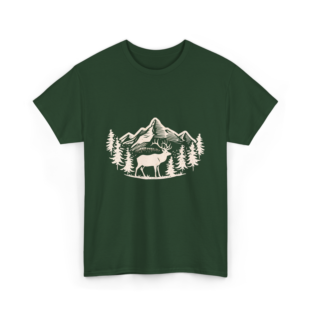 Deer in Mountains Wildlife Nature T-Shirt - Forest Green