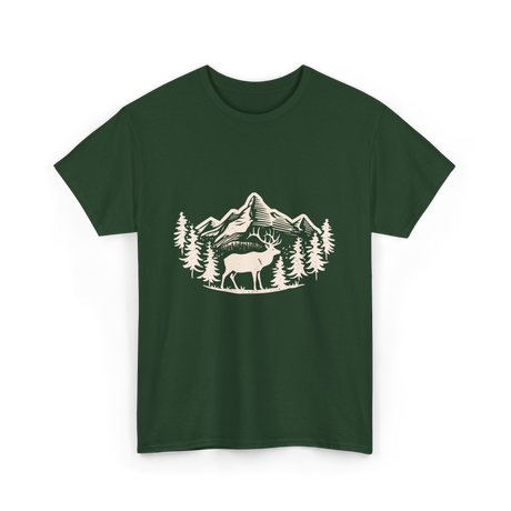 Deer in Mountains Wildlife Nature T-Shirt - Forest Green