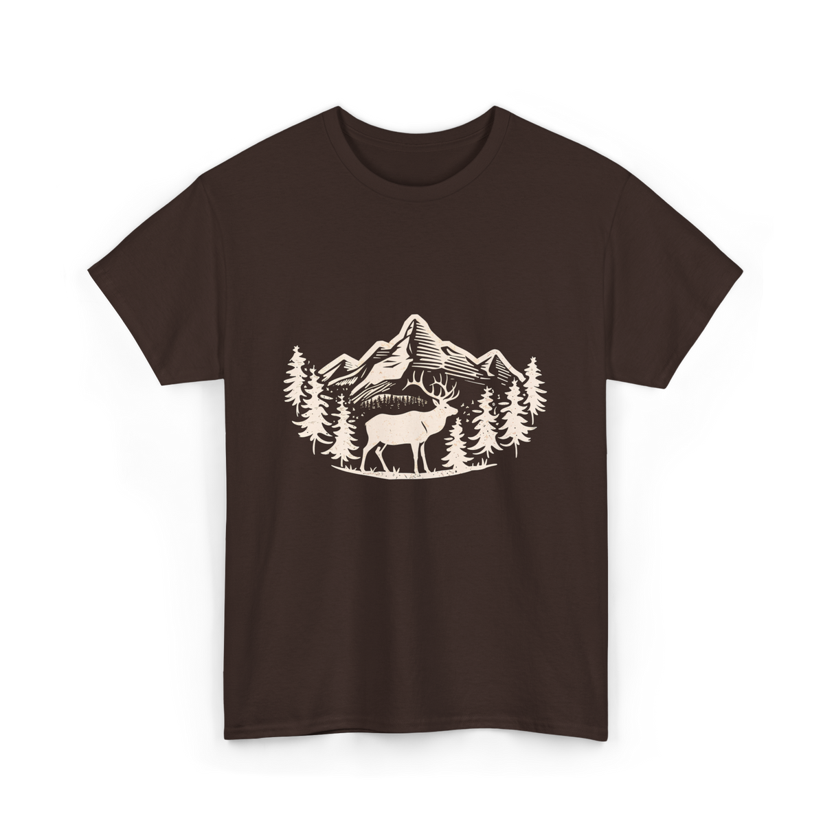 Deer in Mountains Wildlife Nature T-Shirt - Dark Chocolate