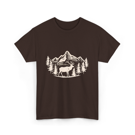 Deer in Mountains Wildlife Nature T-Shirt - Dark Chocolate