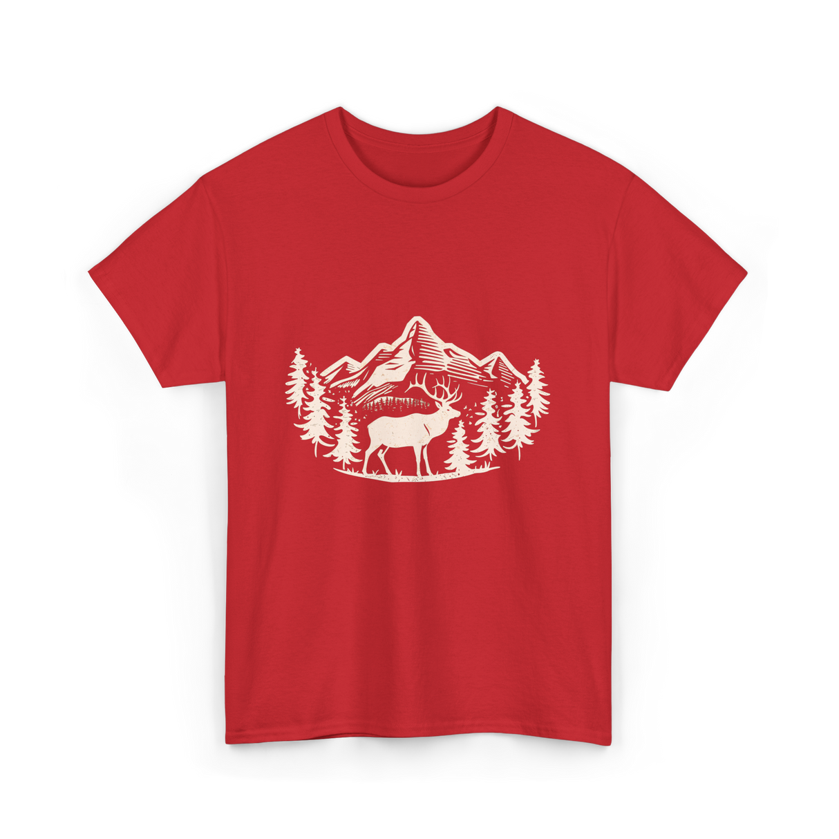 Deer in Mountains Wildlife Nature T-Shirt - Red