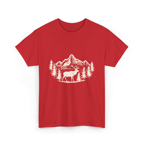 Deer in Mountains Wildlife Nature T-Shirt - Red
