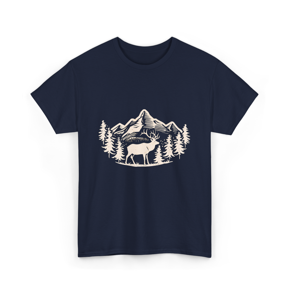 Deer in Mountains Wildlife Nature T-Shirt - Navy