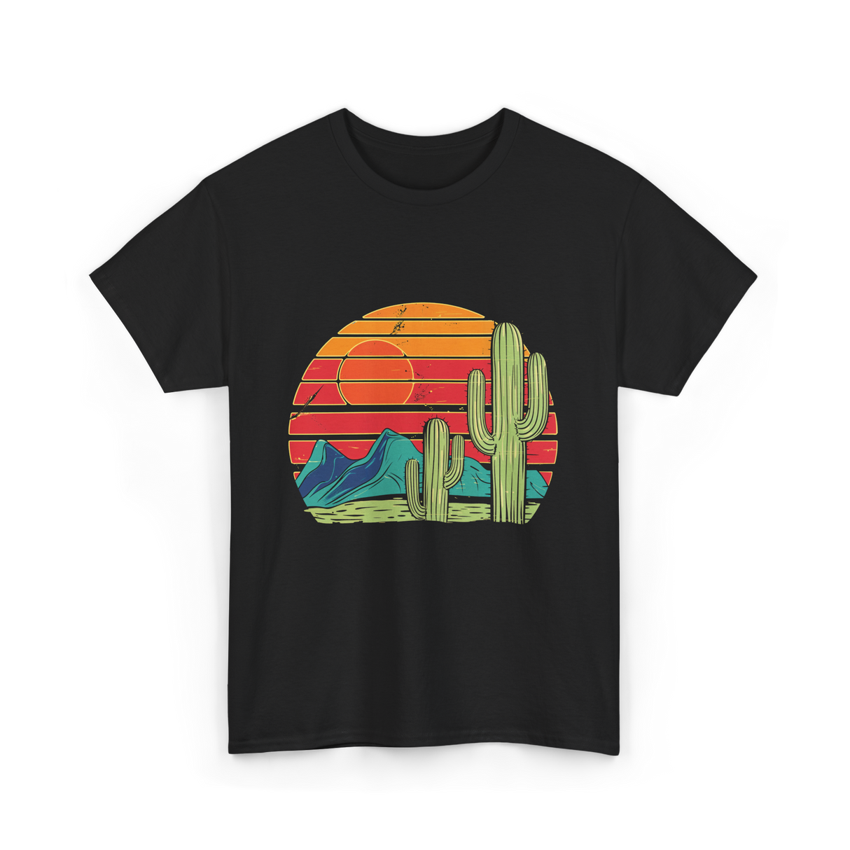 Desert Cactus Mountains Landscape T-Shirt - Black