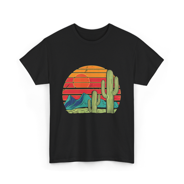 Desert Cactus Mountains Landscape T-Shirt - Black