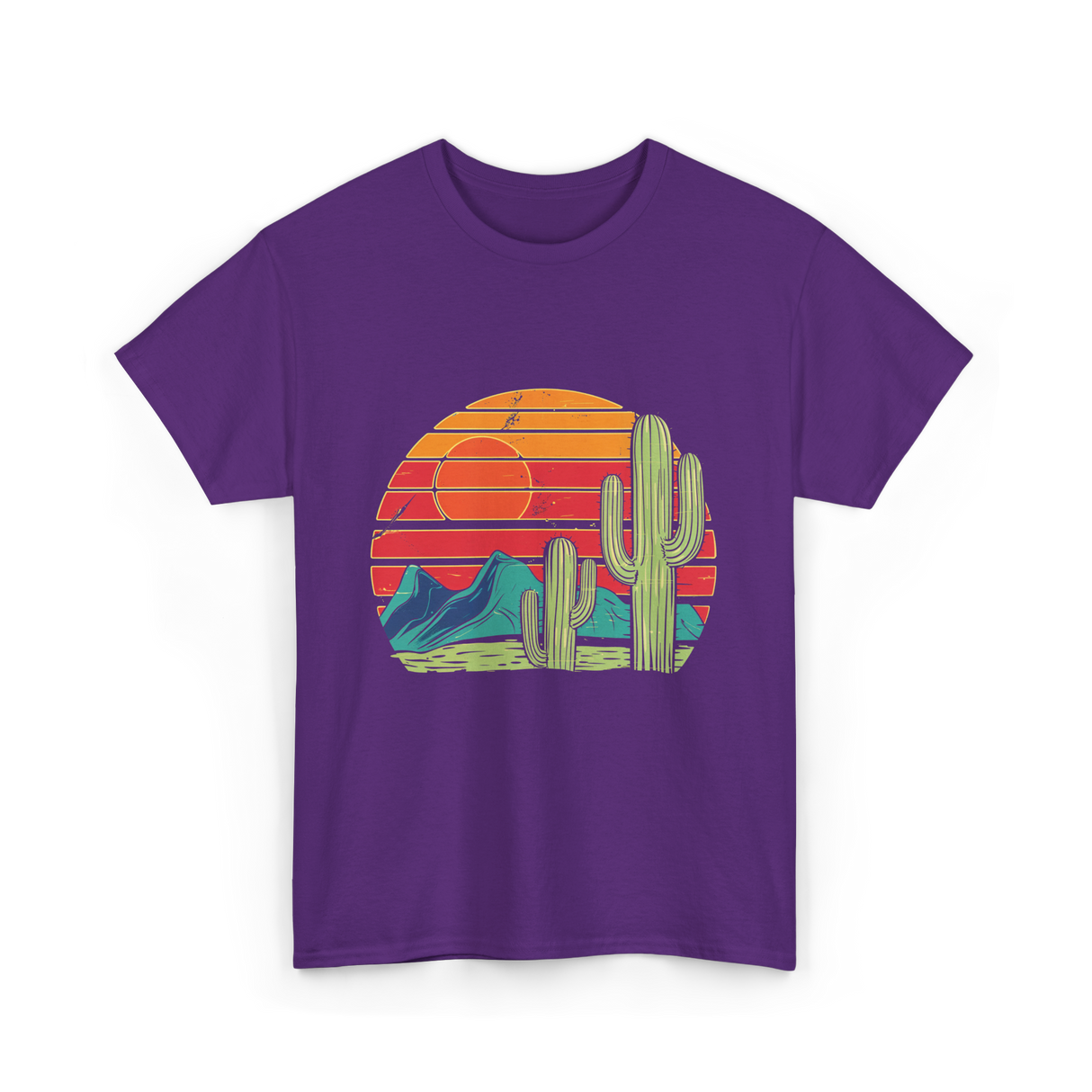 Desert Cactus Mountains Landscape T-Shirt - Purple